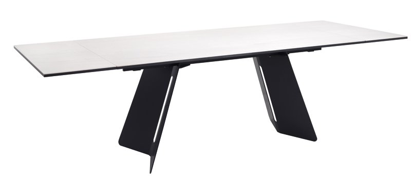 Vue de la table CERAMIK avec plateau en céramique blanc et pieds en métal laqué noir