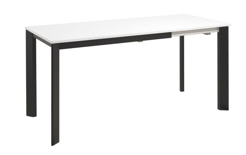 Vue de la table Bario avec plateau blanc et pieds triangles noirs