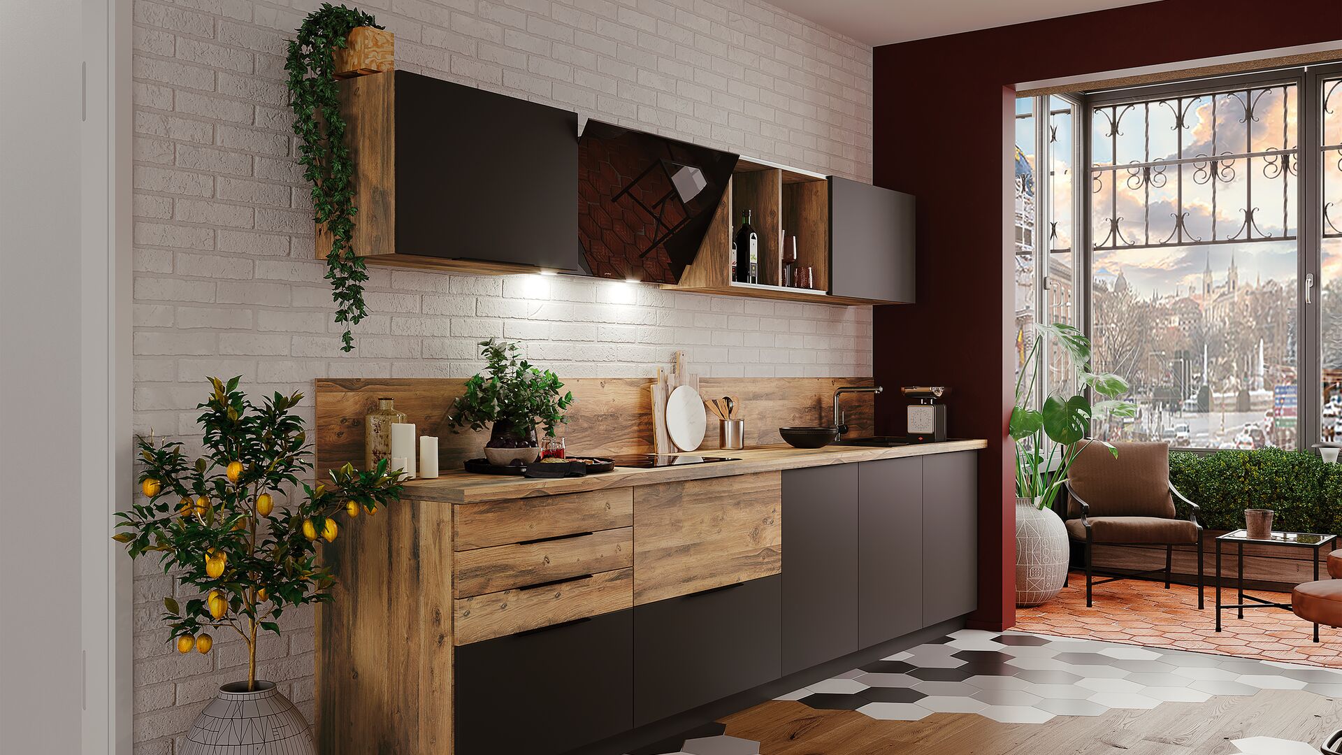 Small fitted kitchen installed along a single wall