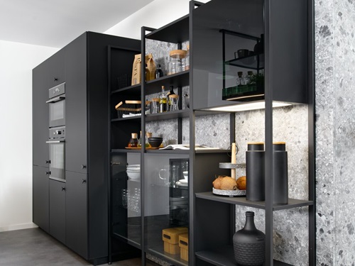 Black and terrazzo style kitchen