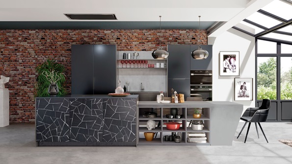 Black kitchen with printed fronts
