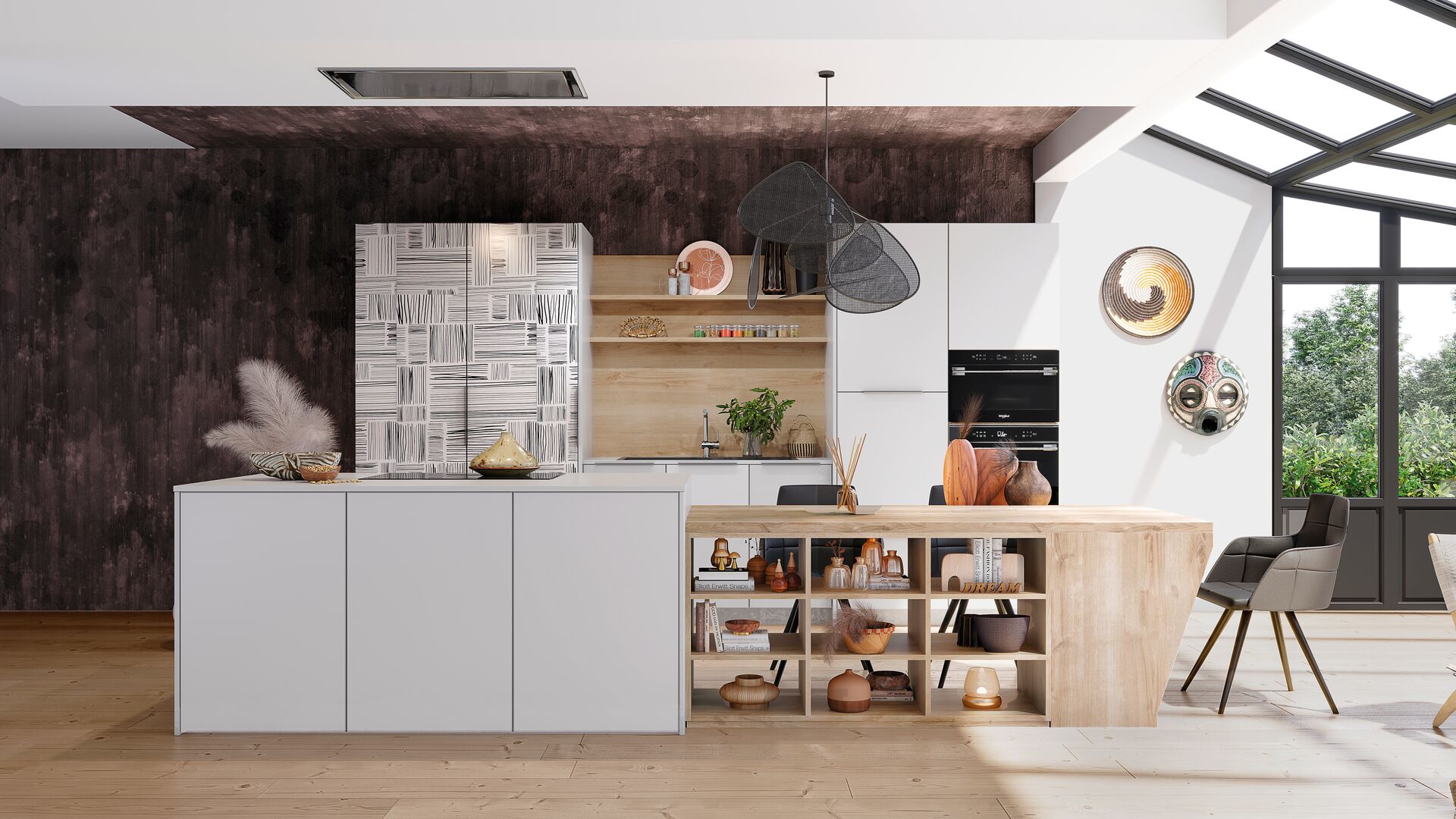 Cuisine blanche aux façades imprimées