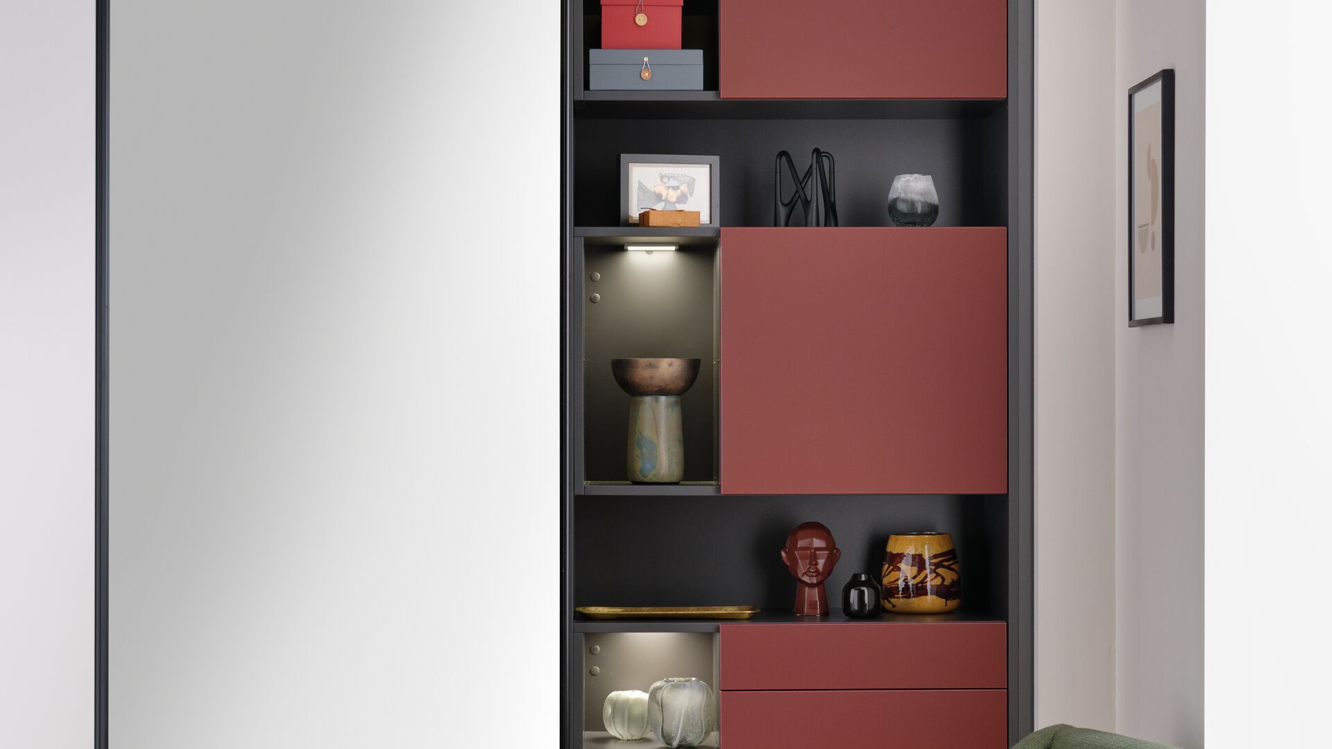 Design-inspired red and black wardrobe