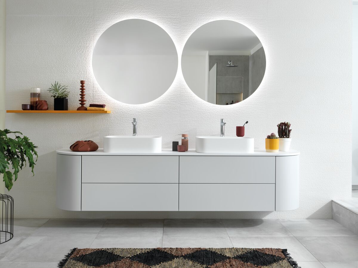 Double miroir rond rétro éclairé à LED pour salle de bain