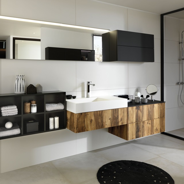 Meuble de salle de bain noir et bois design
