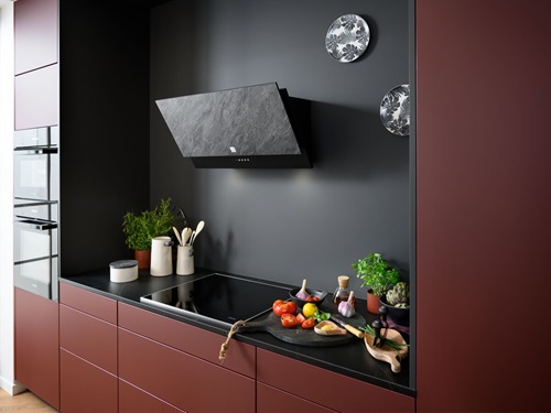 Black and red kitchen units